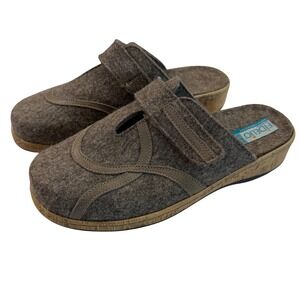 Fidelio Wool Felt Clog Taupe Brown Adjustable Strap Comfort Mules EU 39 US 8-8.5